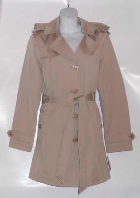 Jones New York Ladies Water Resistant Hooded Trench Coat Beach Tan Large (L) NWT