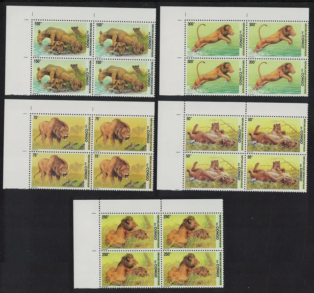 DR CONGO LIONS 5v Corner Blocks of 4 2002 MNH Sc#1621-1625 $17.57 ...