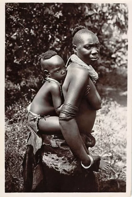 BELGIAN CONGO, AFRICA, YOUNG CHILD & SEMI-NUDE WOMAN, REAL PHOTO PC 1910-20's