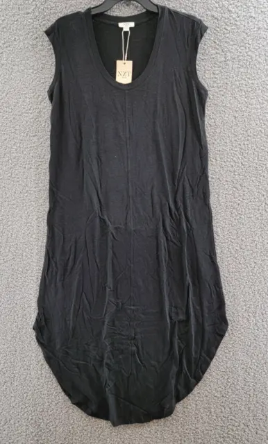 NIC+ZOE Scoop Neck Tank Dress Women's M Black Linen Blend Sleeveless Pullover