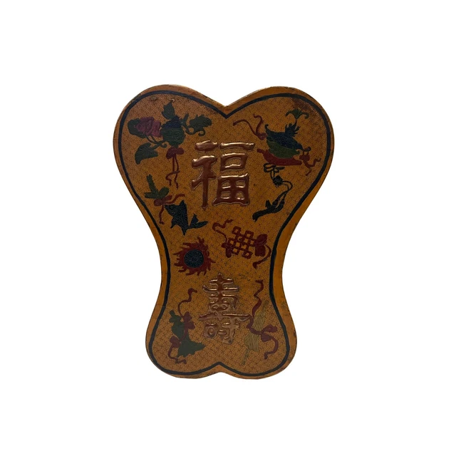 Chinese Distressed Mustard Yellow Treasure Graphic Ribbon Shape Box ws3377S Chinese Distressed Mustard Yellow Treasure Graphic Ribbon Shape Box ws3377S