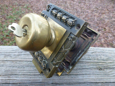 Antique Victorian Adjustable Door Lock Art Deco Brass Bronze Lockset 2 knobs Key