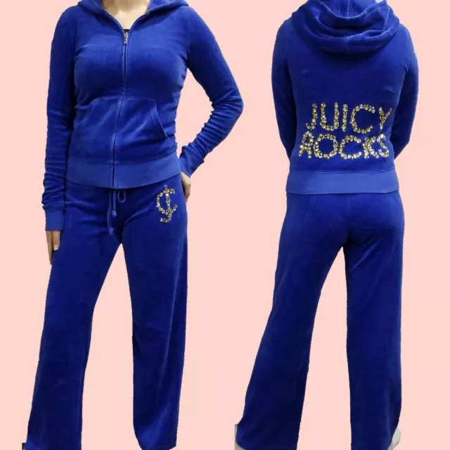Rare Y2k Juicy Couture TrackSuit Set Blue Pink Jacket Pants Butt Logo XS  Small