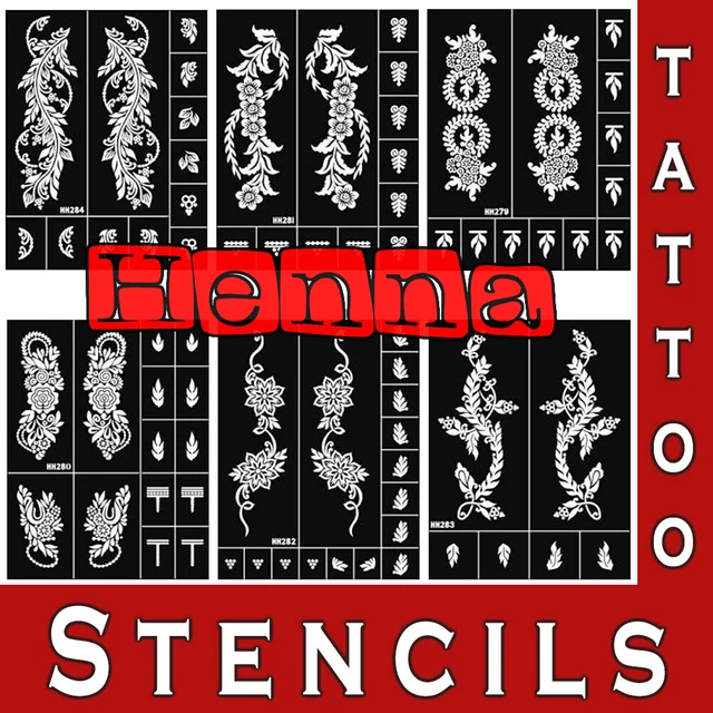 Henna Stencils Temporary Tattoo Large Mehndi Template Body Art Glitter Hand