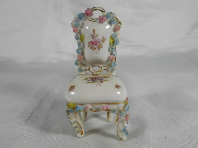 Poupee / Miniature Superbe Chaise Aux Fleurs En Porcelaine Allemande ?