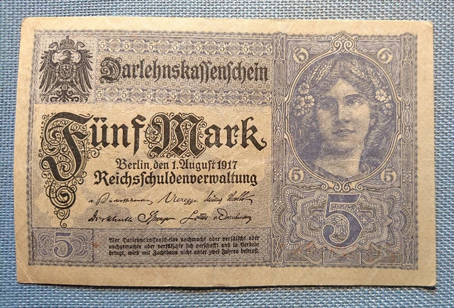 Darlehnskassenschein Five Mark Berlin 1. August 1917