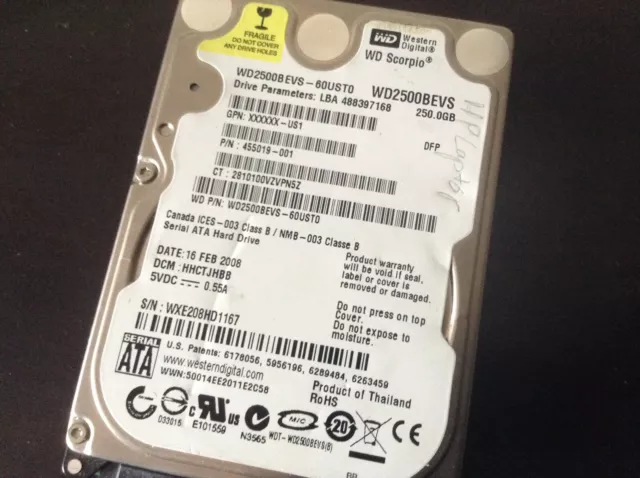 Western Digital WD2500BEVS-60UST0 250GB Hard Drive