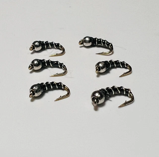 Size 20 Black / Silver Zebra Midge nymph Trout Flies Freshwater Fishing