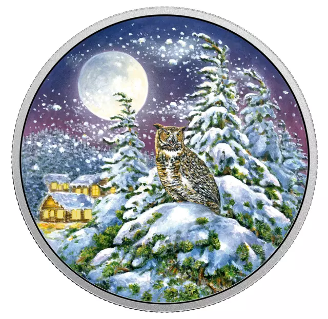 2017 Animals in the Moonlight "Great Horned Owl" Silver GITD 2oz Coin, CANADA