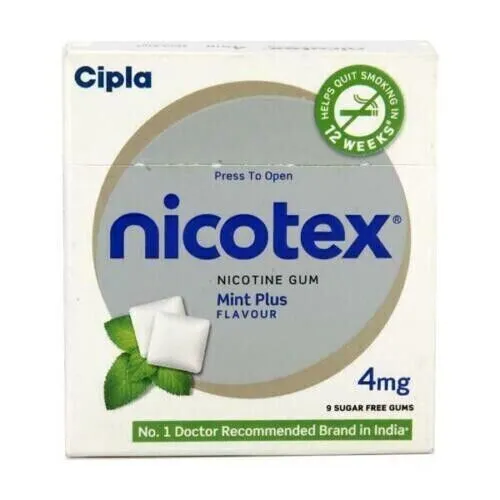 Cipla Nicotex Gum - 4 mg Chewing Gum (153 Gums) MINT PLUS Quit Smoking