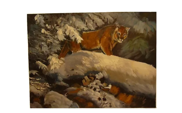 Ölbild auf Leinwand “Puma im Schnee” 40x30cm  Nr.1128