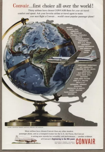 1954 Ad Convair Passenger Planes All Over the World