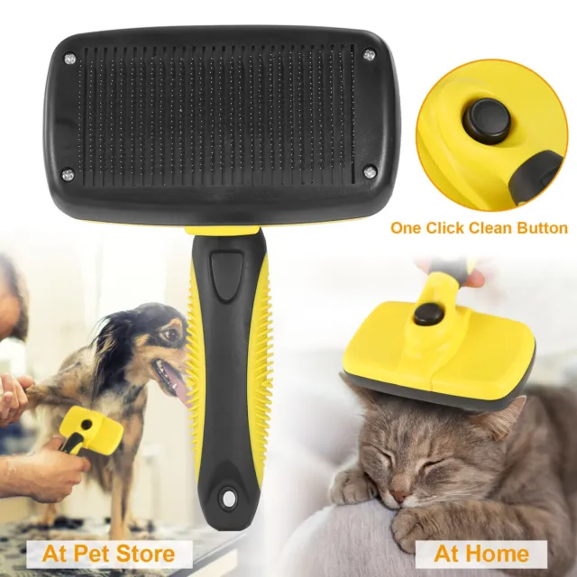Pet Dog Cat Self Cleaning Slicker Brush Hair Grooming Remover Comb Shedding Tool 2
