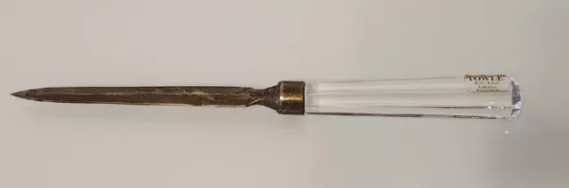 Towle Full Lead Crystal Glass Handled Letter Opener with label 10.25" Austria