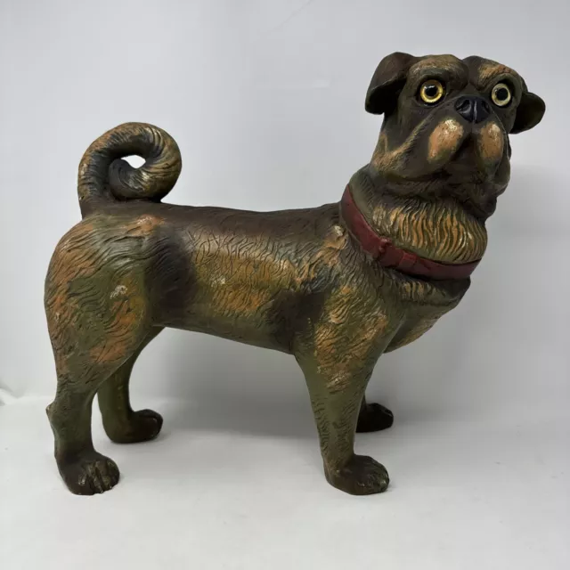 AUSTRIA TERRACOTTA Style 14’’ PUG DOG SCULPTURE Plastic glass eyes