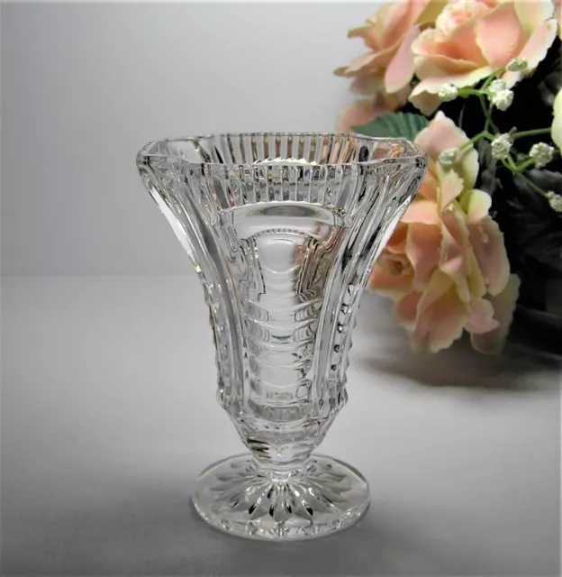 Pretty CRYSTAL POSY VASE Flower Holder  with SQUARED Rim ~ Quality Piece