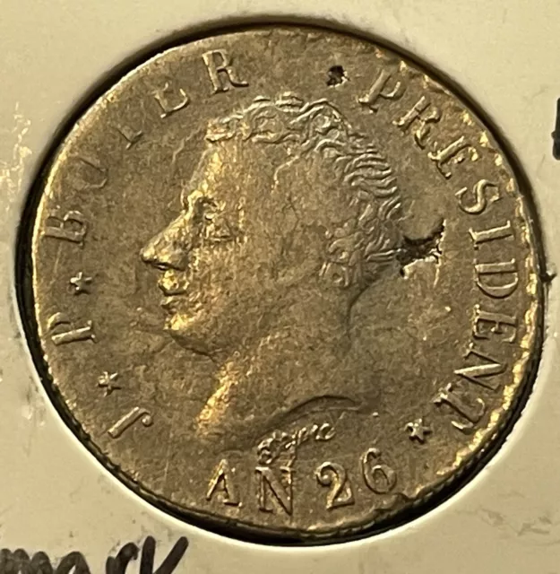 An 26 (1829) Haiti 50 Centimes Km-20 Silver - **Rare Old Foreign Coin
