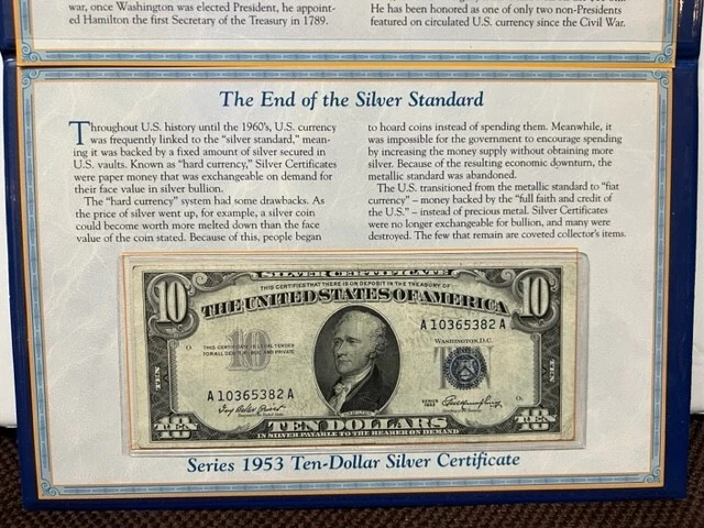 PCS America's last ten dollar silver certificate with postage stamps 2