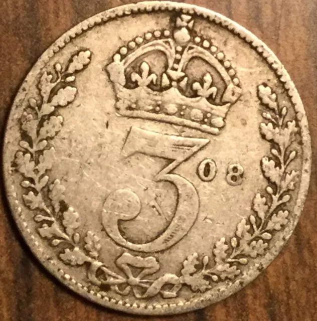 1908 Uk Gb Great Britain Silver Threepence Coin