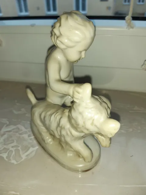Porzellan Figur Kind mit Hund, Weiß-Kühnert Gräfenthal, TopZustand ohne Mängel 2