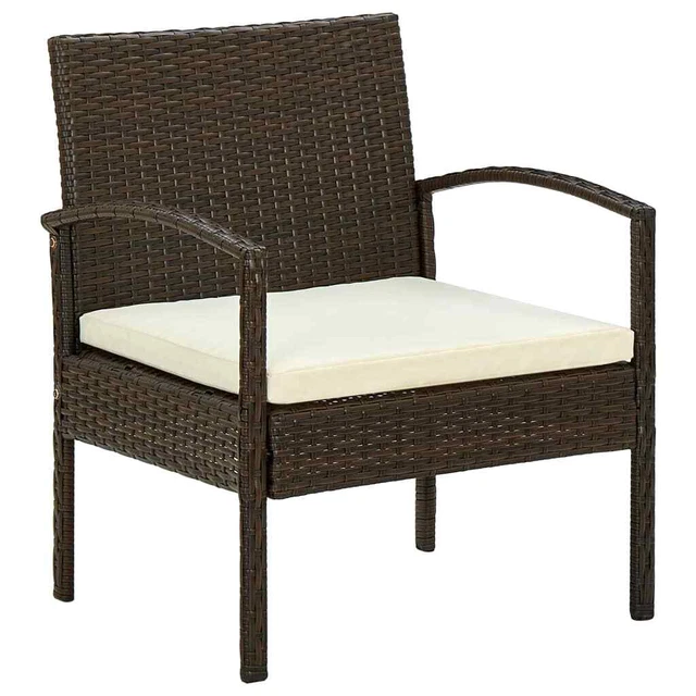 SET DA GIARDINO POLYRATTAN MARRONE CUSCINO AVORIO