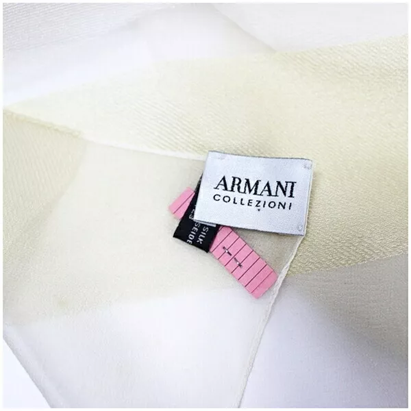 Authentic Armani Collezioni Rectangular Stole Scarf Silk White x Cream Used AB 3