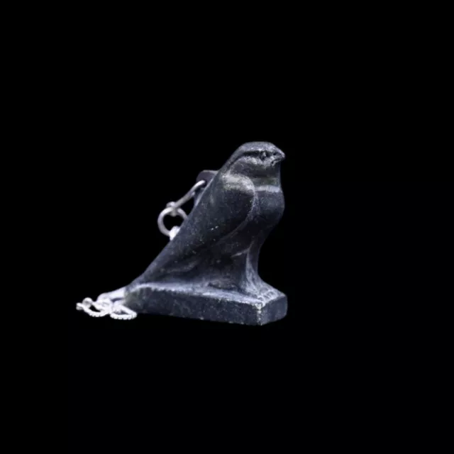 RARE ANCIENT EGYPTIAN ANTIQUITIES God Horus Falcon as Amulet and Chain Silver BC 2