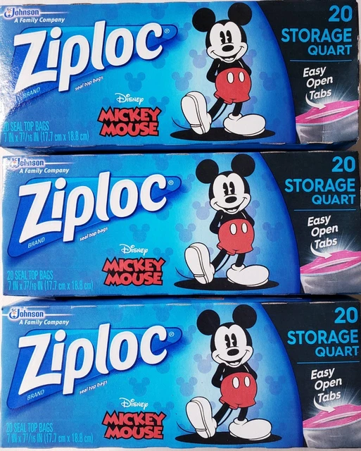 60 ZIPLOC DISNEY Storage Mickey Mouse Easy Bags Quart Size Limited