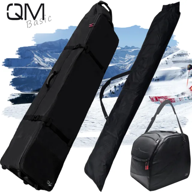 QMBasic SKITASCHE mit Rollen 4 Paar Ski, SKISCHUHTASCHE 3in1, SKISACK 1 Paar Ski