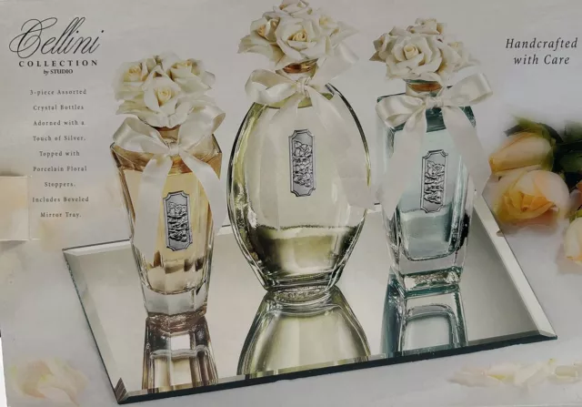 Cellini Collection By Studio Silversmiths Crystal Perfume Bottle Set NIB