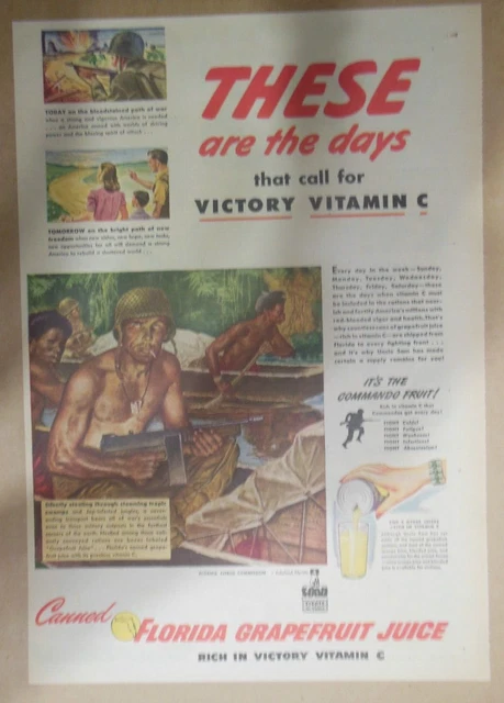 Florida Citrus Fruit Ad: Grapefruit The Victory Fruit 1940's Size: 11 x 15 inch