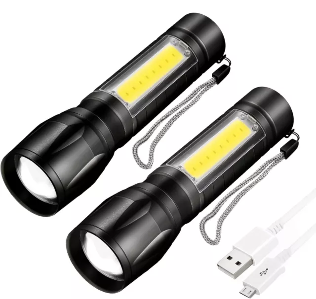 2 Pack LED Rechargeable Zoom Pocket Flashlight Lamp Super Bright Tactical Torch