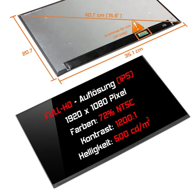 15,6" LED Display glossy passend für Dell DP/N WJDPN CN-0WJDPN IPS 500cd/m²
