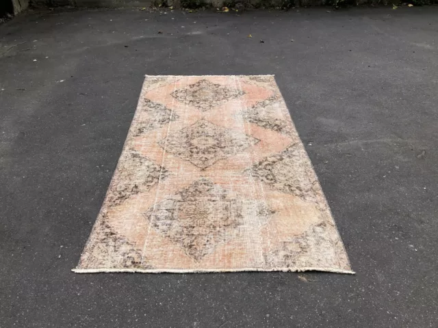 Vintage Turkish Oushak Rug With Tribal Medallion Style ,Distressed Low Pile Rug