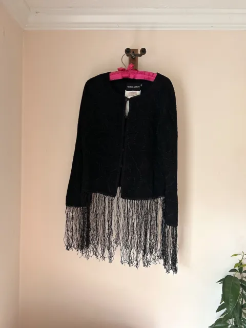 vintage giorgio armani borgo 21 black goat leather suede fringe duster jacket 44