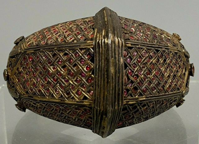 Indonesia Indonesian Brass Wedding Bracelet set w/ Ruby Cabochons ca. 20th c.