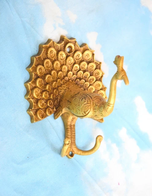 Brass Peacock Wall Mount Hook National Bird Peafowl Handmade Curtain Holder EK65