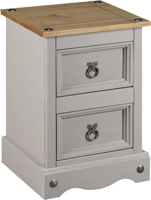 Mews Corona Tavolino da letto 2 cassetti bicolore, legno di pino, grigio, L 36 cm (D) 32 cm (H