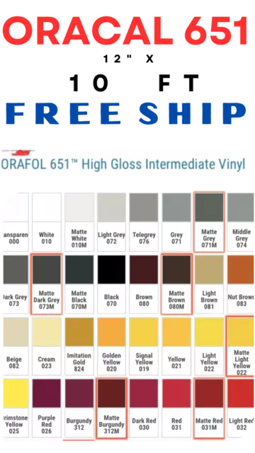 ORACAL 651 Adhesive VINYL 12" x 10FT Craft  Hobby Sign Decal FREE & FAST SHIP