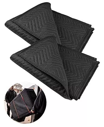 2Pcs Moving Blankets Heavy Duty, 40 x 72inches Packing Shipping Blankets Black