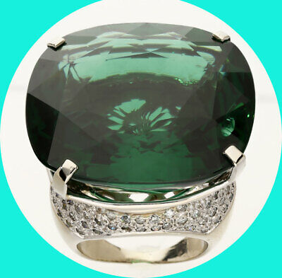 1.30CT Diamond 100+CT emerald gem cocktail ring 14K WG round brilliant 42.1 GM