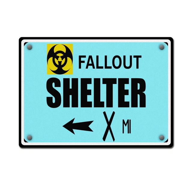 Aluminum Horizontal Metal Sign Fallout Shelter Left Arrow x Mi Hazard Emergency