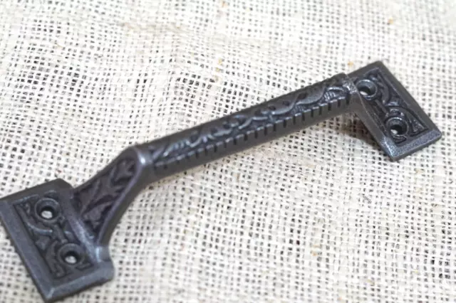 2 Cast Iron Handles Gate Pull Shed Door Handle Drawer Pulls 6 1/4" Vintage Style 7