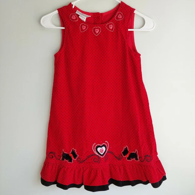 Vintage 90's Valentine Samantha Says Corduroy Heart and Dog Red Tank Dress 6 VTG