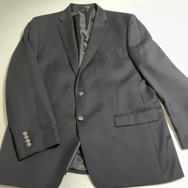 Michael Kors Navy Blue Woven Metal Buttons 2-Btn Travel Blazer Jacket 46 R