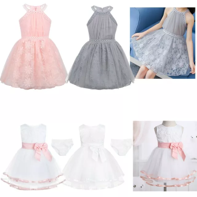 Toddler Baby Flower Girl Dress Princess Floral Lace Wedding Party Birthday Dress