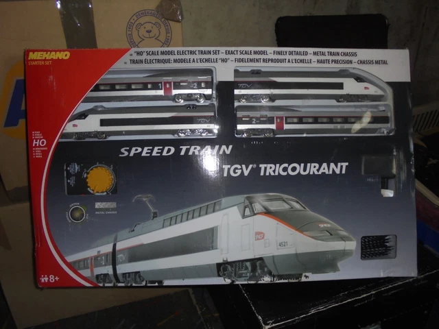 Coffret Train Électrique TGV Ouigo Échelle HO - Locomotive + 2 Wagons + Rails 2,85m - Transformateur Inclus