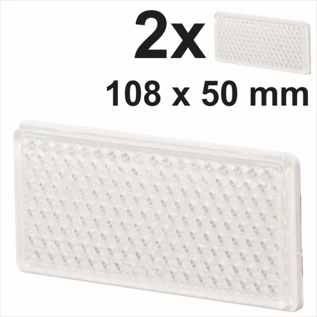 2x 108x50 mm Self-Adhesive White Oblong Rectangular stick on Trailer Reflectors