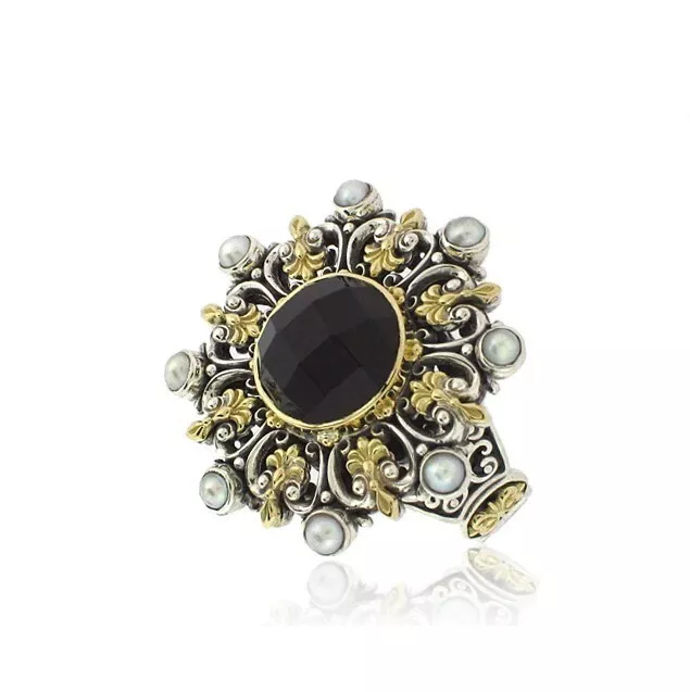 Konstantino Sterling Silver And 18K Yellow Gold Black Onyx And Pearl Ring