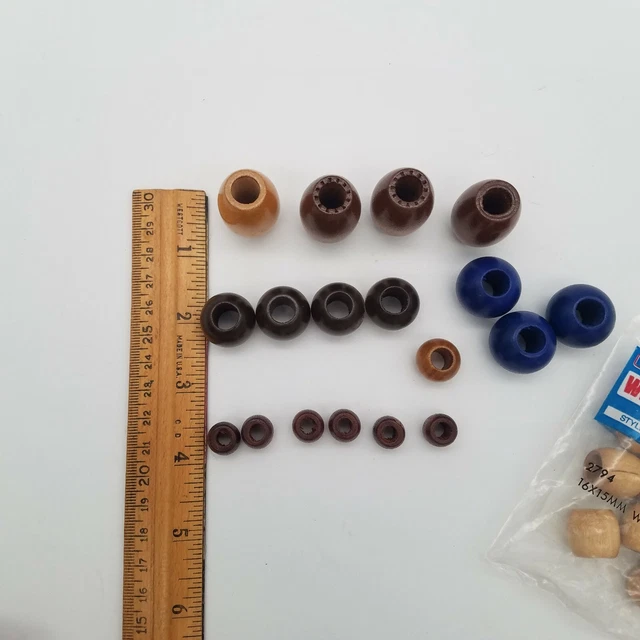 Lot of Wood Macrame Craft Beads Dark Light Brown Blue Vintage Crafting Round 3